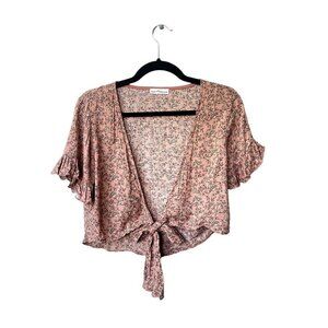 Dainty Hooligan Pink Floral Tie-Front Cropped Blouse